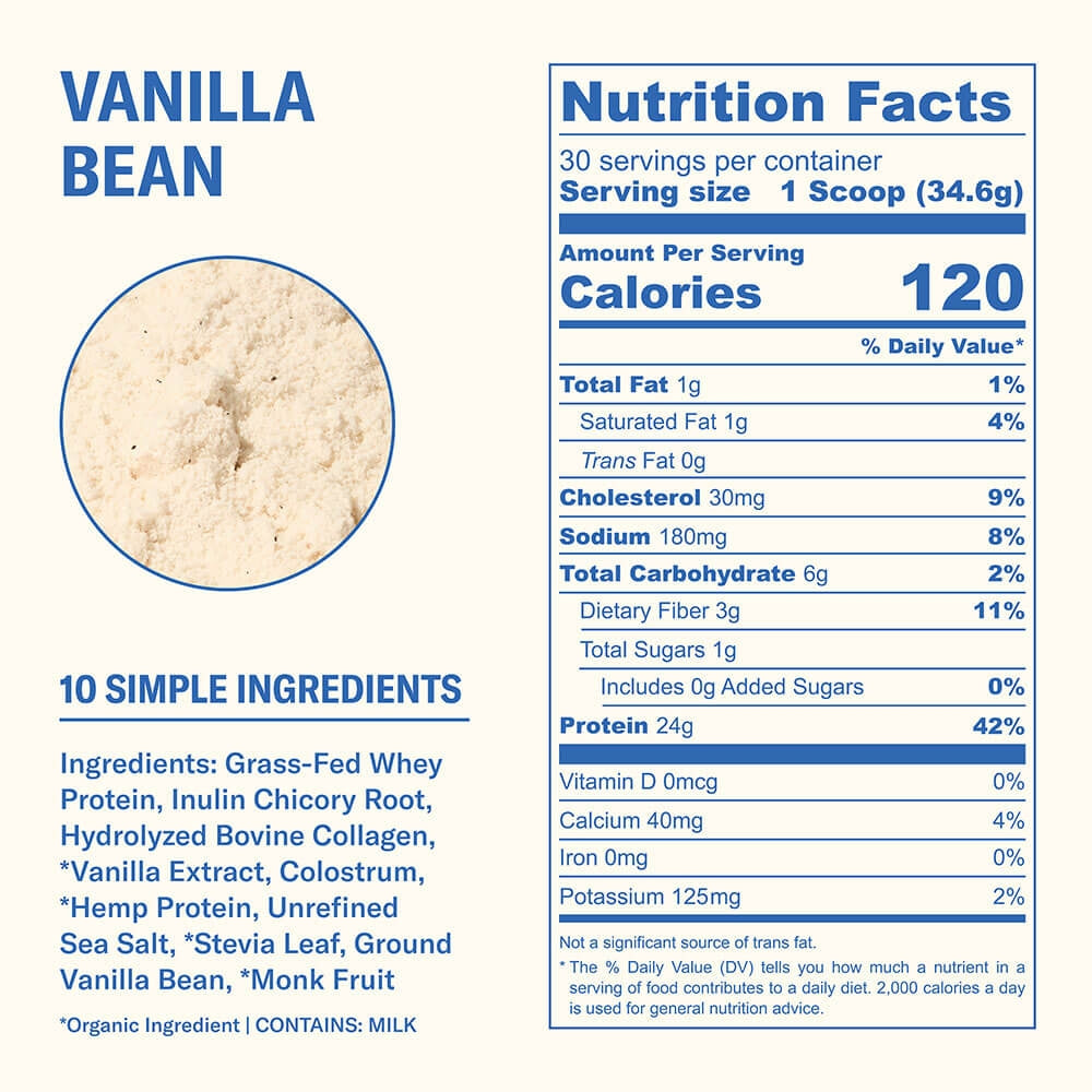 Ballerina Farm Grass Fed Whey Protein Powder, 24g Protein with Collagen Peptides, Bovine Colostrum, Hemp Hearts & Prebiotic Fiber, No Artificial Ingredients