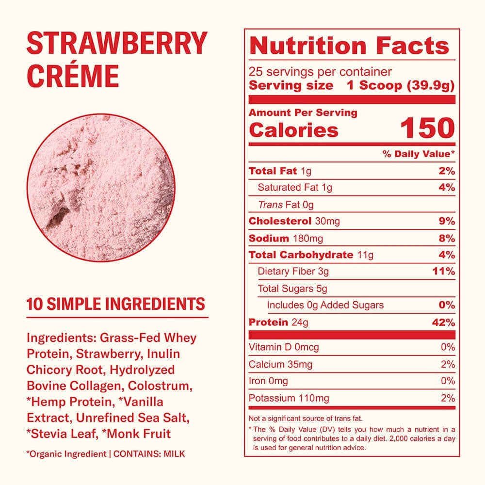 Ballerina Farm Grass Fed Whey Protein Powder, 24g Protein with Collagen Peptides, Bovine Colostrum, Hemp Hearts & Prebiotic Fiber, No Artificial Ingredients