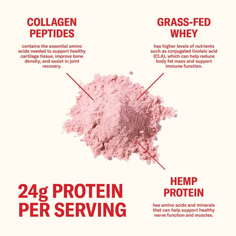 Ballerina Farm Grass Fed Whey Protein Powder, 24g Protein with Collagen Peptides, Bovine Colostrum, Hemp Hearts & Prebiotic Fiber, No Artificial Ingredients