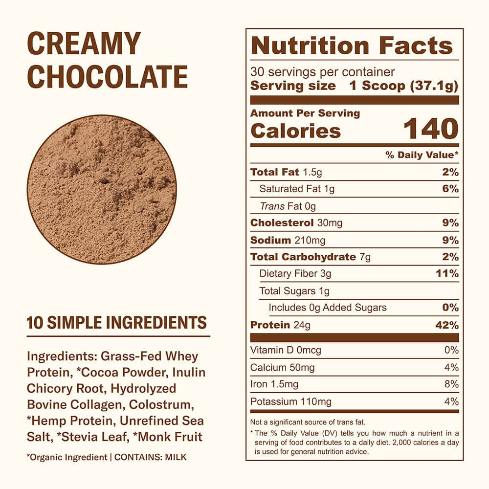 Ballerina Farm Grass Fed Whey Protein Powder, 24g Protein with Collagen Peptides, Bovine Colostrum, Hemp Hearts & Prebiotic Fiber, No Artificial Ingredients