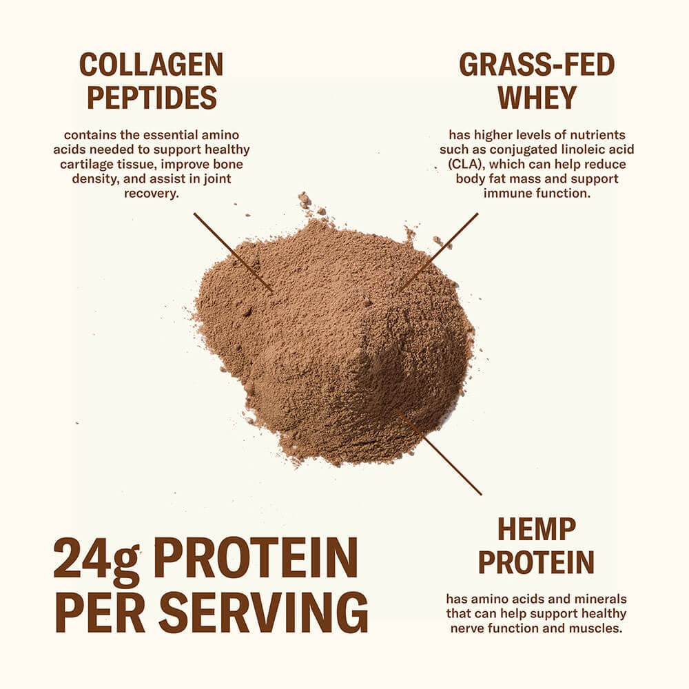 Ballerina Farm Grass Fed Whey Protein Powder, 24g Protein with Collagen Peptides, Bovine Colostrum, Hemp Hearts & Prebiotic Fiber, No Artificial Ingredients