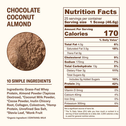 Ballerina Farm Grass Fed Whey Protein Powder, 24g Protein with Collagen Peptides, Bovine Colostrum, Hemp Hearts & Prebiotic Fiber, No Artificial Ingredients